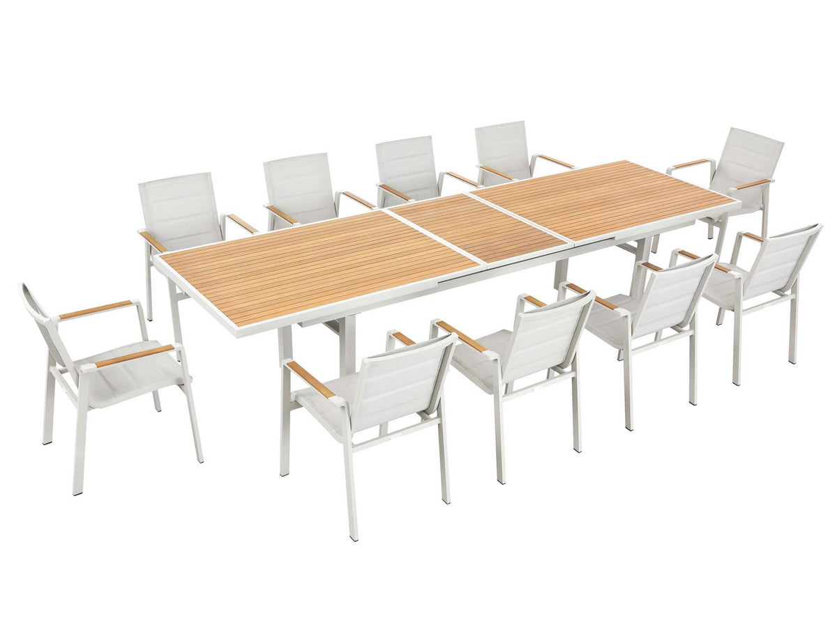 Noffy extendable aluminum and teak dining set for ten