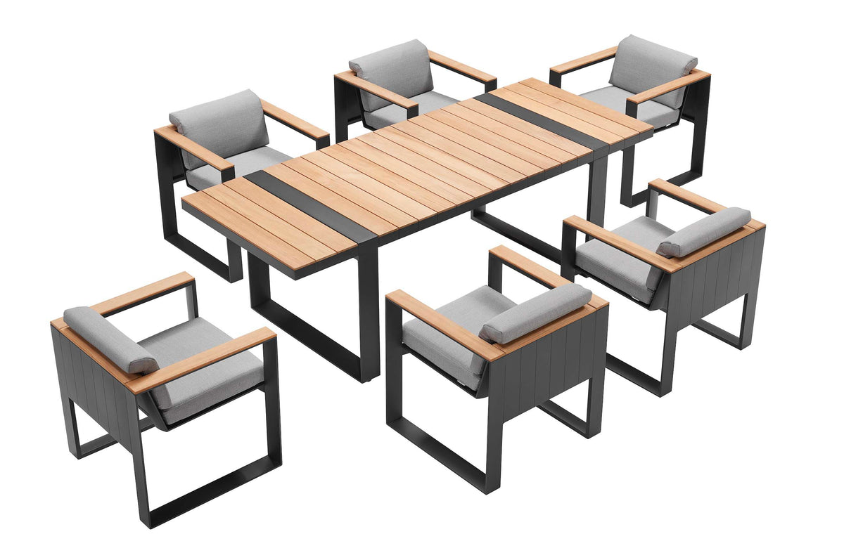 Sofy 6-seat slim aluminum and teak dining set – another view