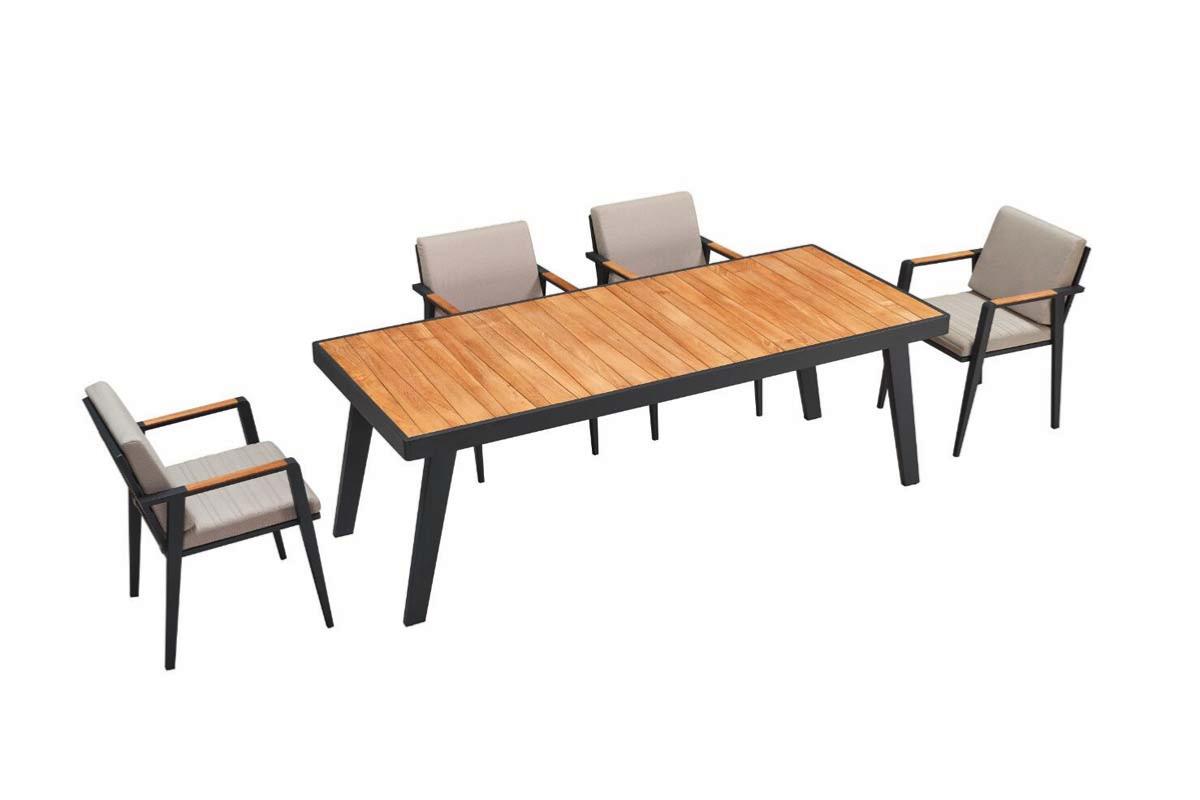 Lovy 8-seat aluminum and teak outdoor dining set