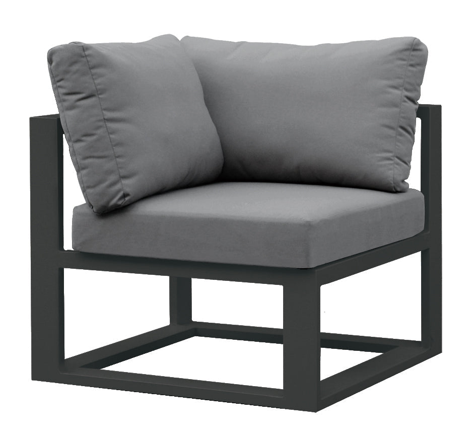 Belly black aluminum outdoor sectional with armchair and tinted glass table – another view (2)
