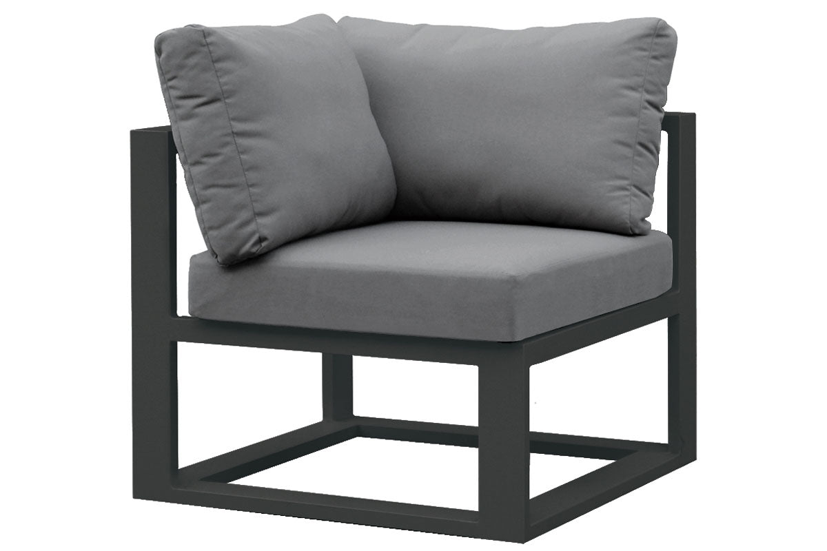 Belly Cosy small black aluminum outdoor sectional with glass coffee table – another view (3)