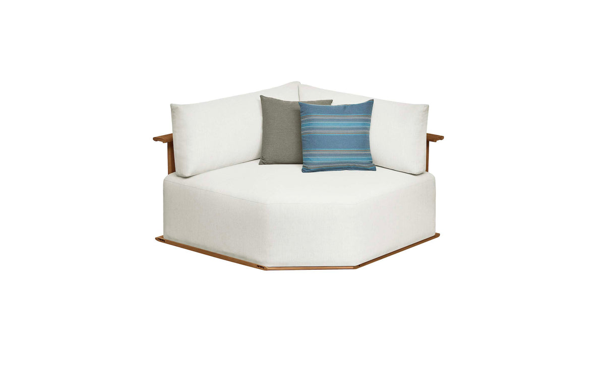 Corner chair from the Roma solid teak outdoor sectional with slatted palisade design – another view