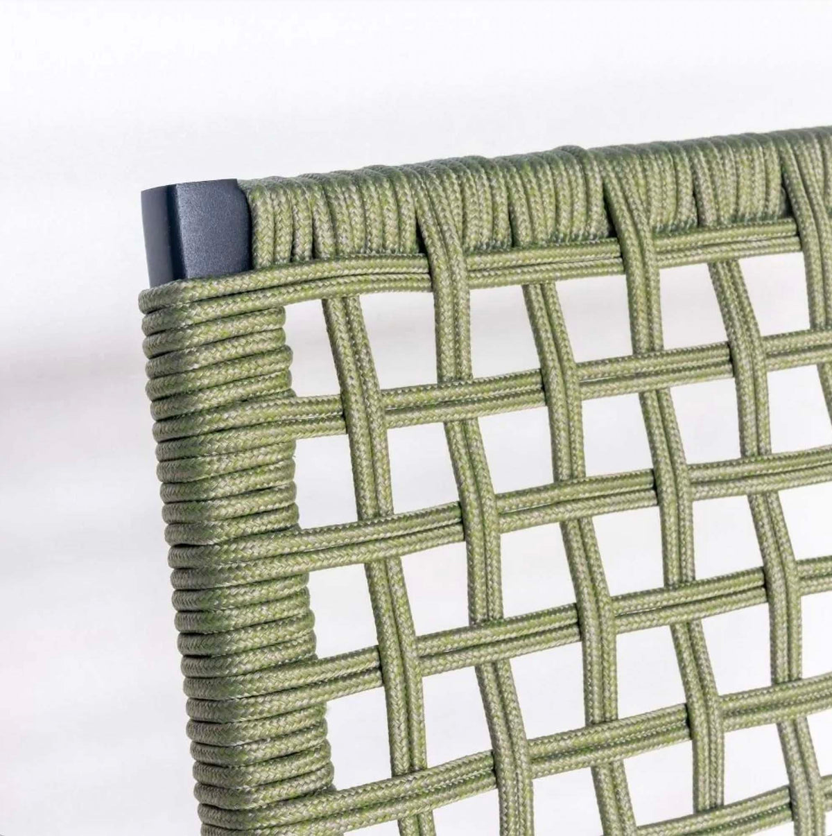 Champion green rope stackable restaurant patio chair – close-up detail