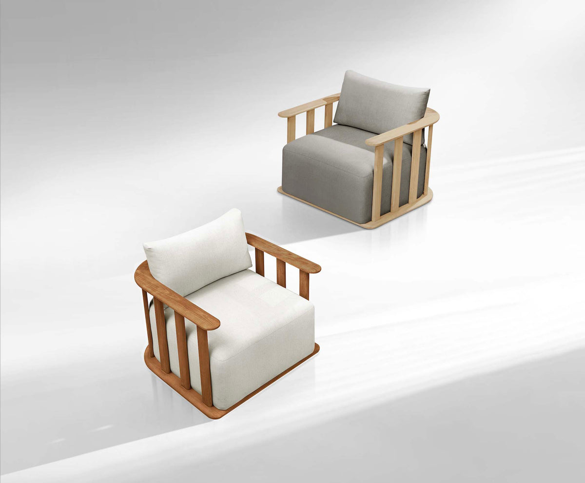 Armchair from the Roma XL 7-seat solid teak patio set with slatted palisade design