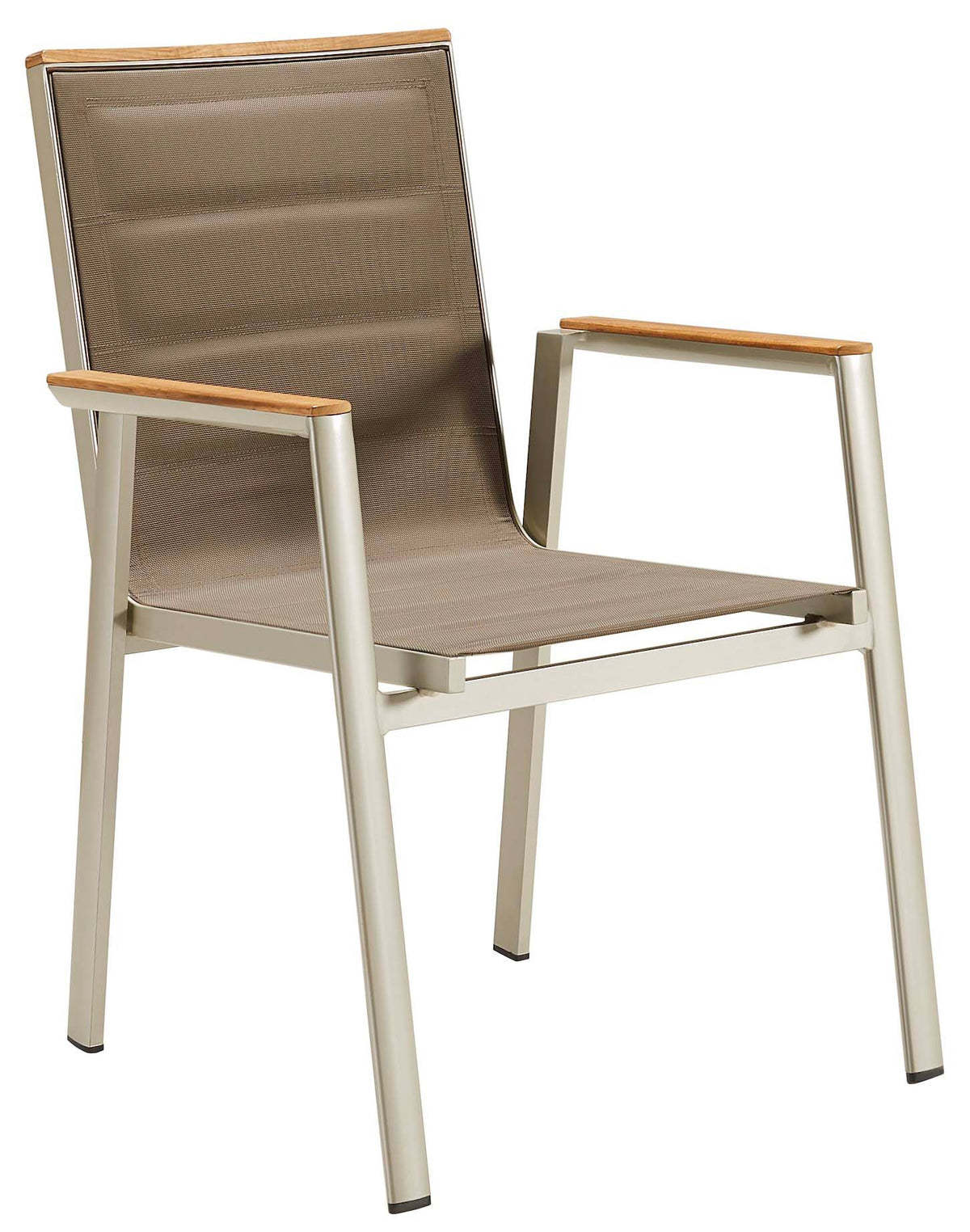 Armchair from the Geneva aluminum and teak outdoor dining set with center ice bucket – another view