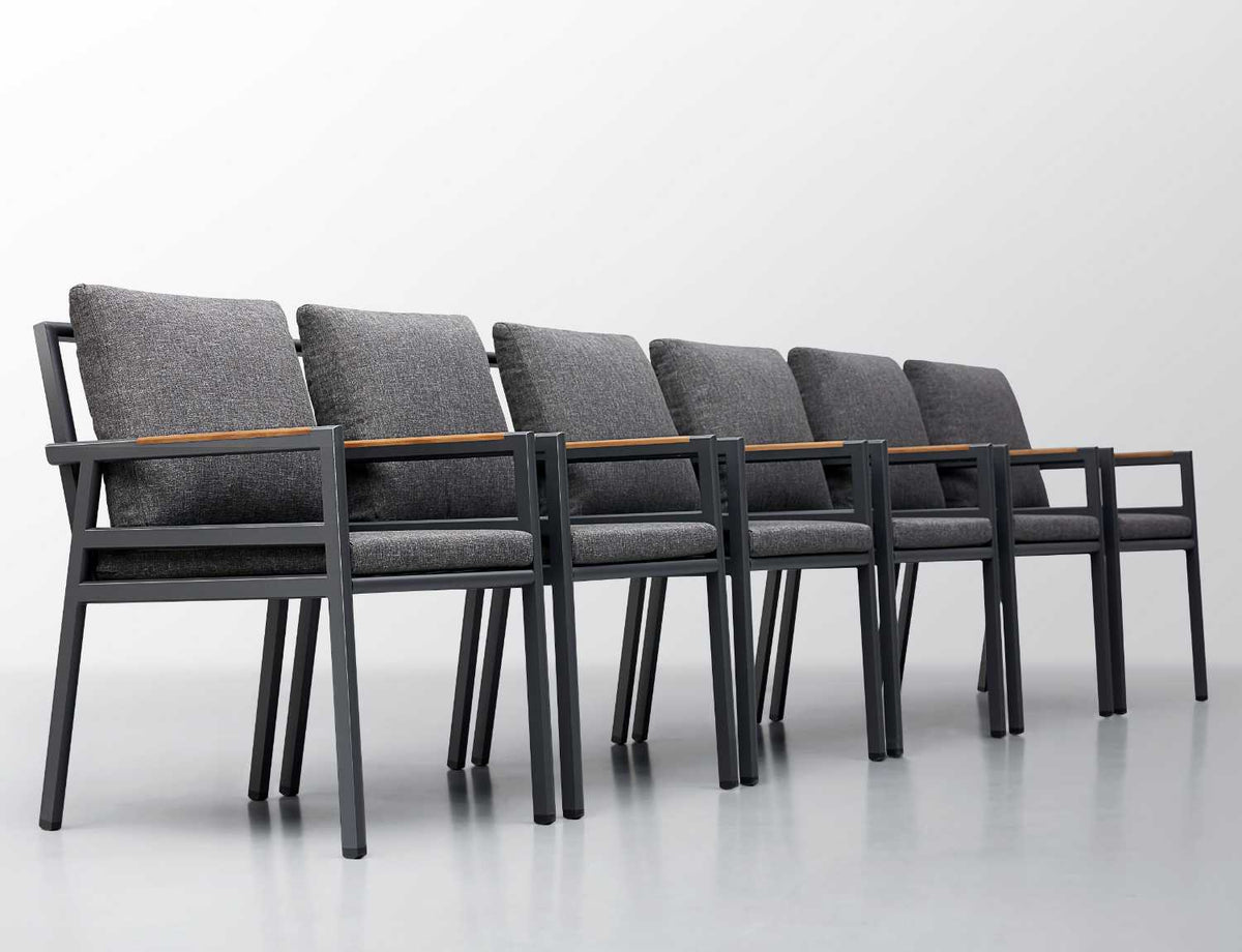 Armchair from the Gloria 6-seat black aluminum and teak slat dining set