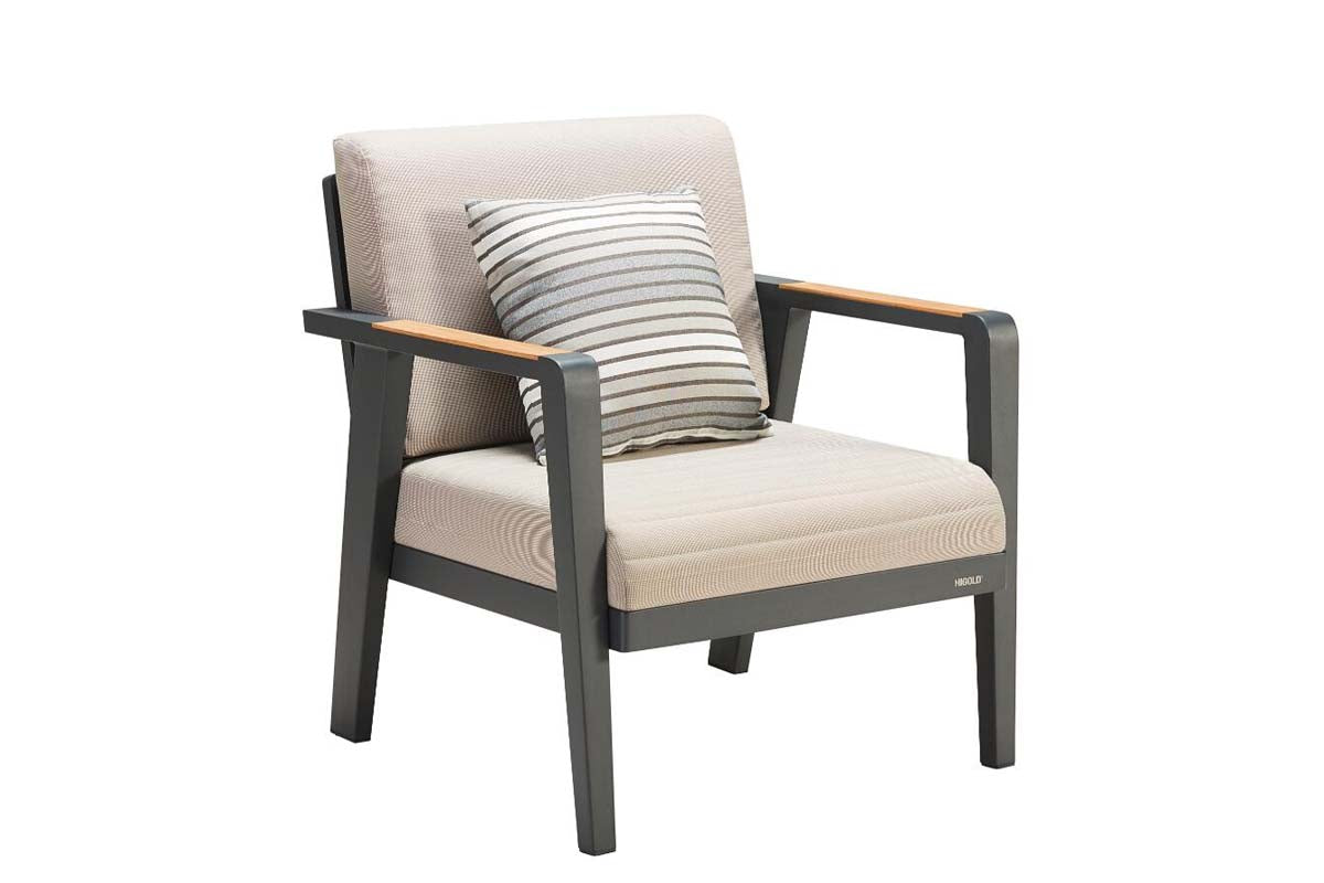 Lovy aluminum and teak outdoor lounge armchair