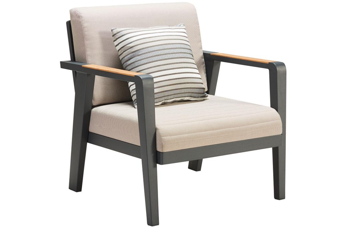 Lovy Cosy black aluminum outdoor sectional with solid teak armrests – another view (2)