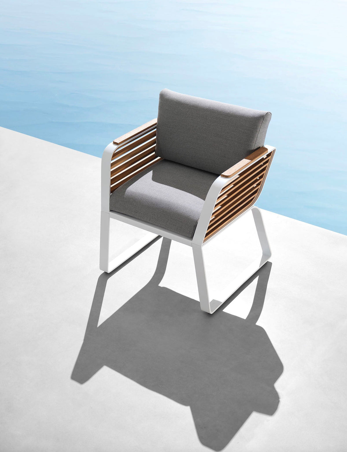 Aily aluminum and teak outdoor dining set with six armchairs