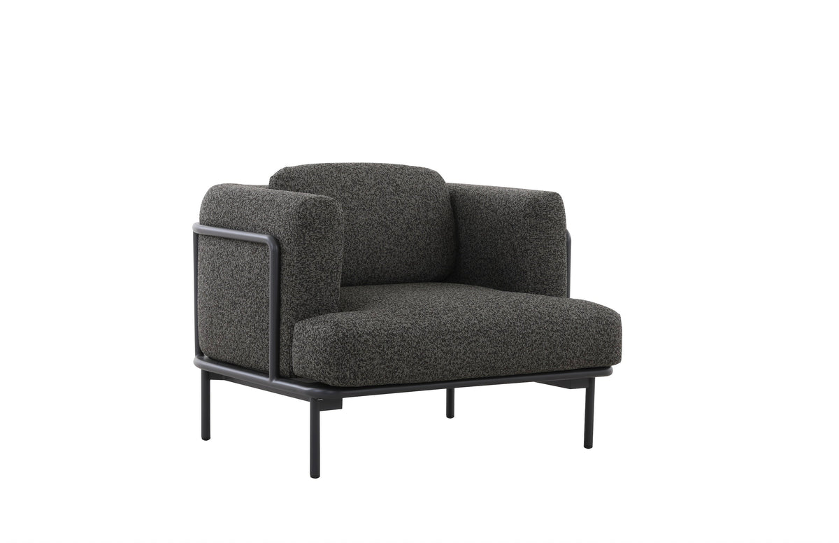 Flora anthracite aluminum loveseat set upholstered in black boucle – another view