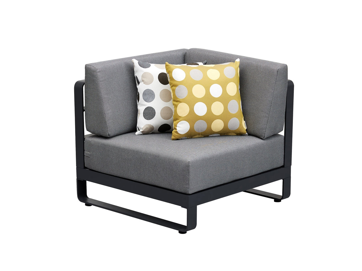 Corner chair from the Many aluminum and teak corner sofa with teak-top coffee table – another view