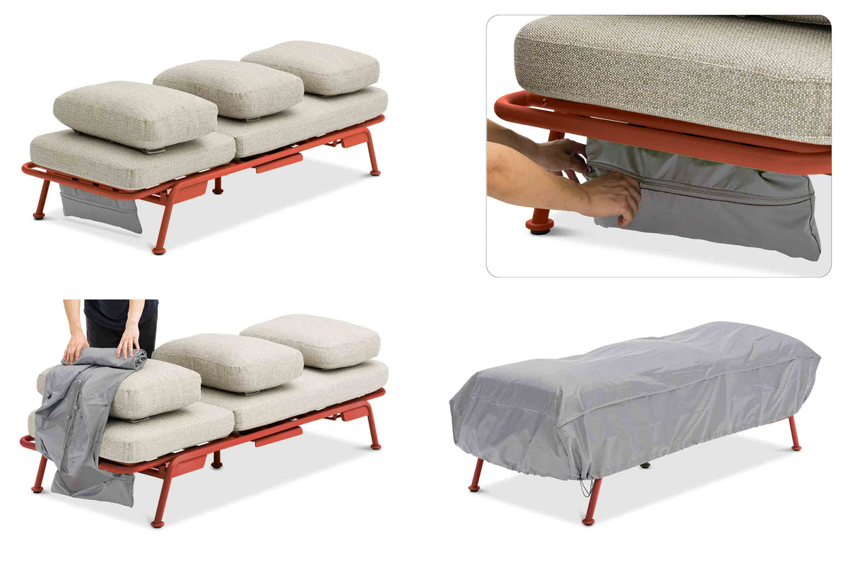Sunny terracotta convertible aluminum outdoor sofa lounger – multiple views