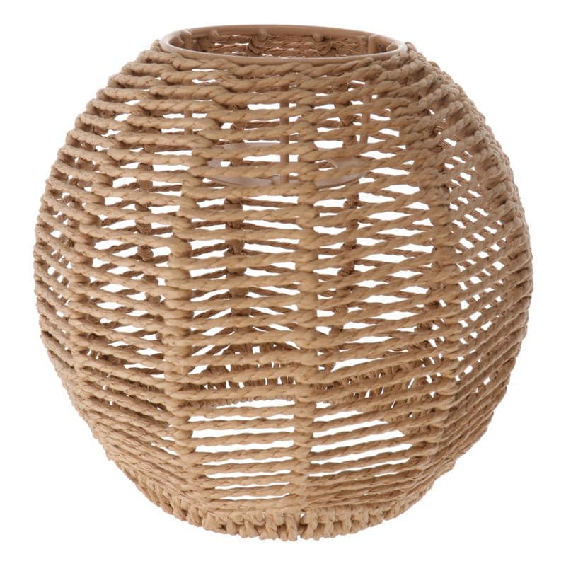 Rustic woven rattan lamp shade with golden reflections – another view
