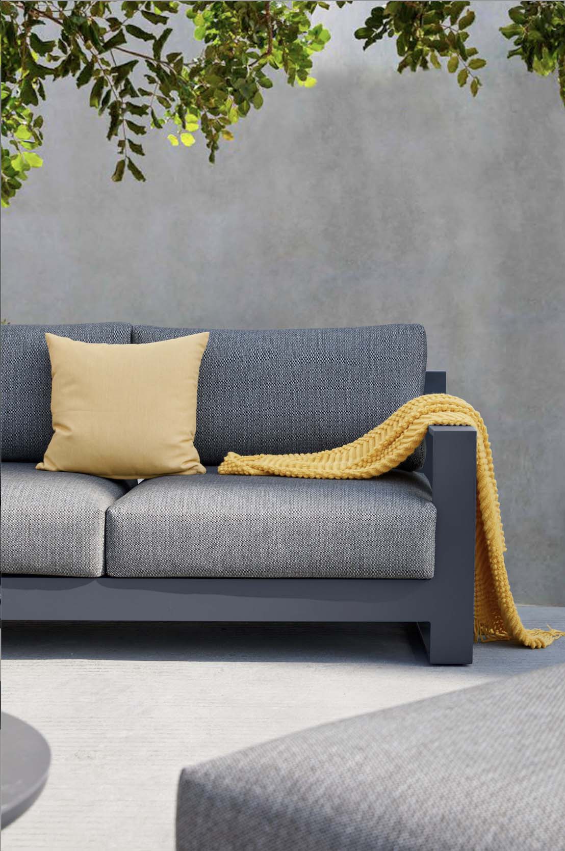 Iris Mini small aluminum outdoor sectional with ceramic coffee table – shown outdoors (4)