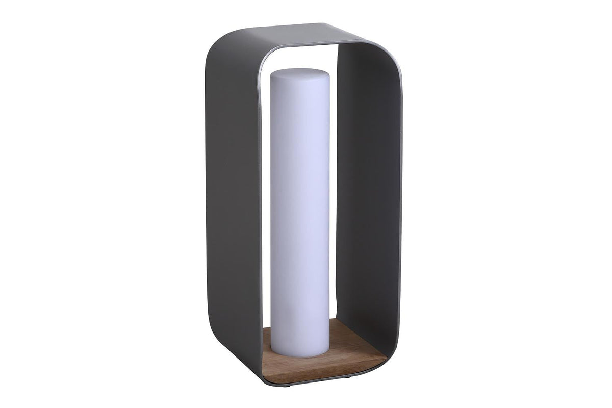 Onda gray aluminum and teak cordless outdoor lamp – another view (2)