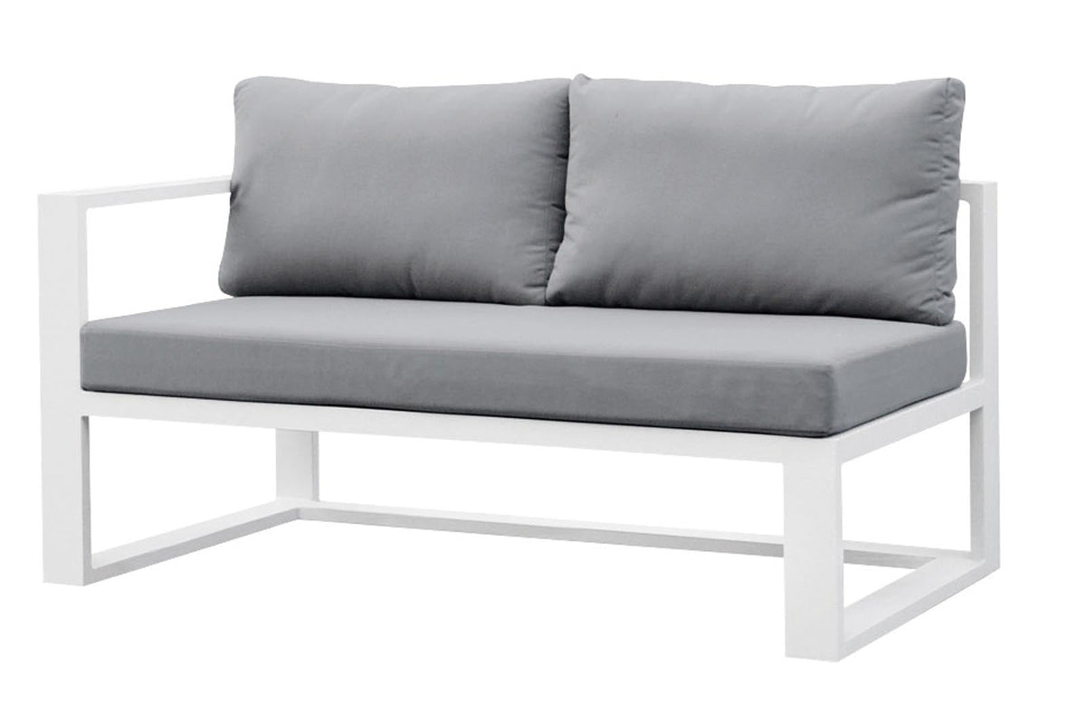 Belly Mini compact aluminum outdoor sectional with tinted glass table