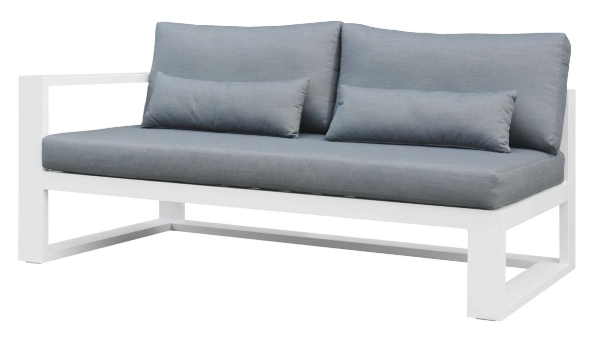 Como aluminum corner lounge set with gray cushions and lift-top coffee table