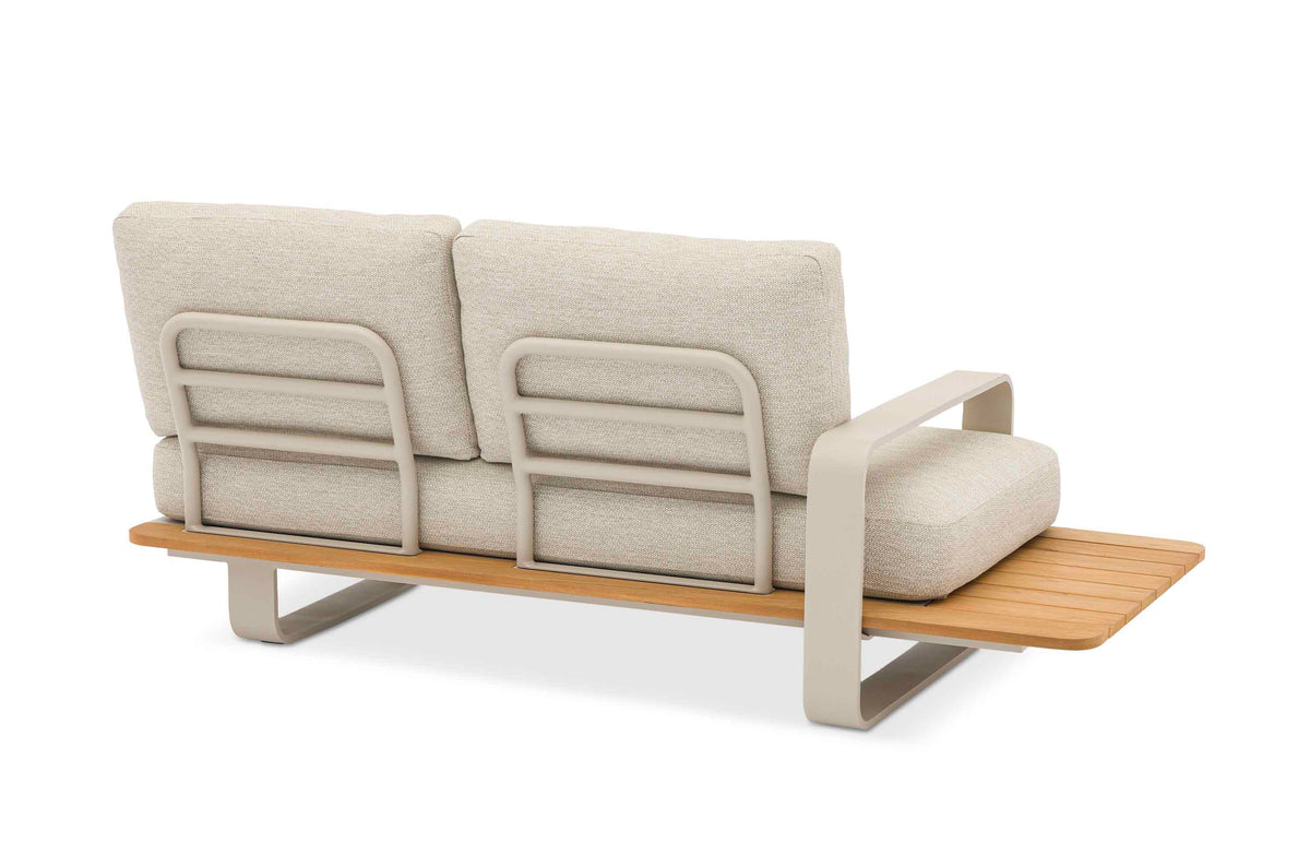 Romeo Mini modular aluminum and teak bench set with carved teak armrests – another view