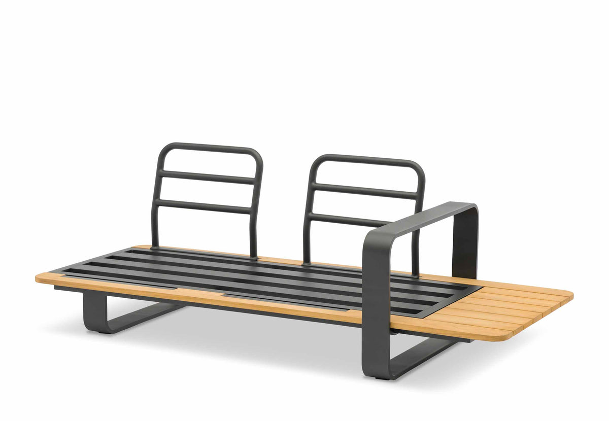 Chaise from the Romeo black aluminum outdoor sectional with sculpted teak armrests – another view