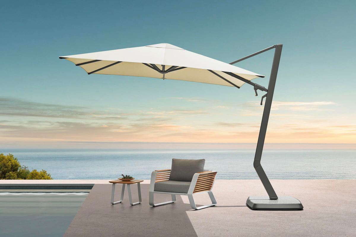 Aily gray aluminum 3 x 3 m cantilever umbrella – shown outdoors (2)