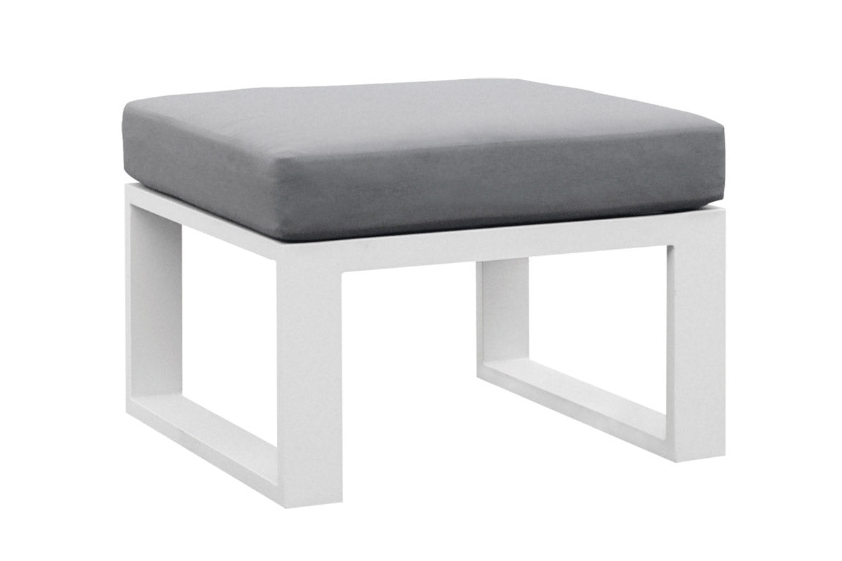 Ottoman from the Belly Cool 8-seat aluminum outdoor sectional with pouf and coffee table – another view
