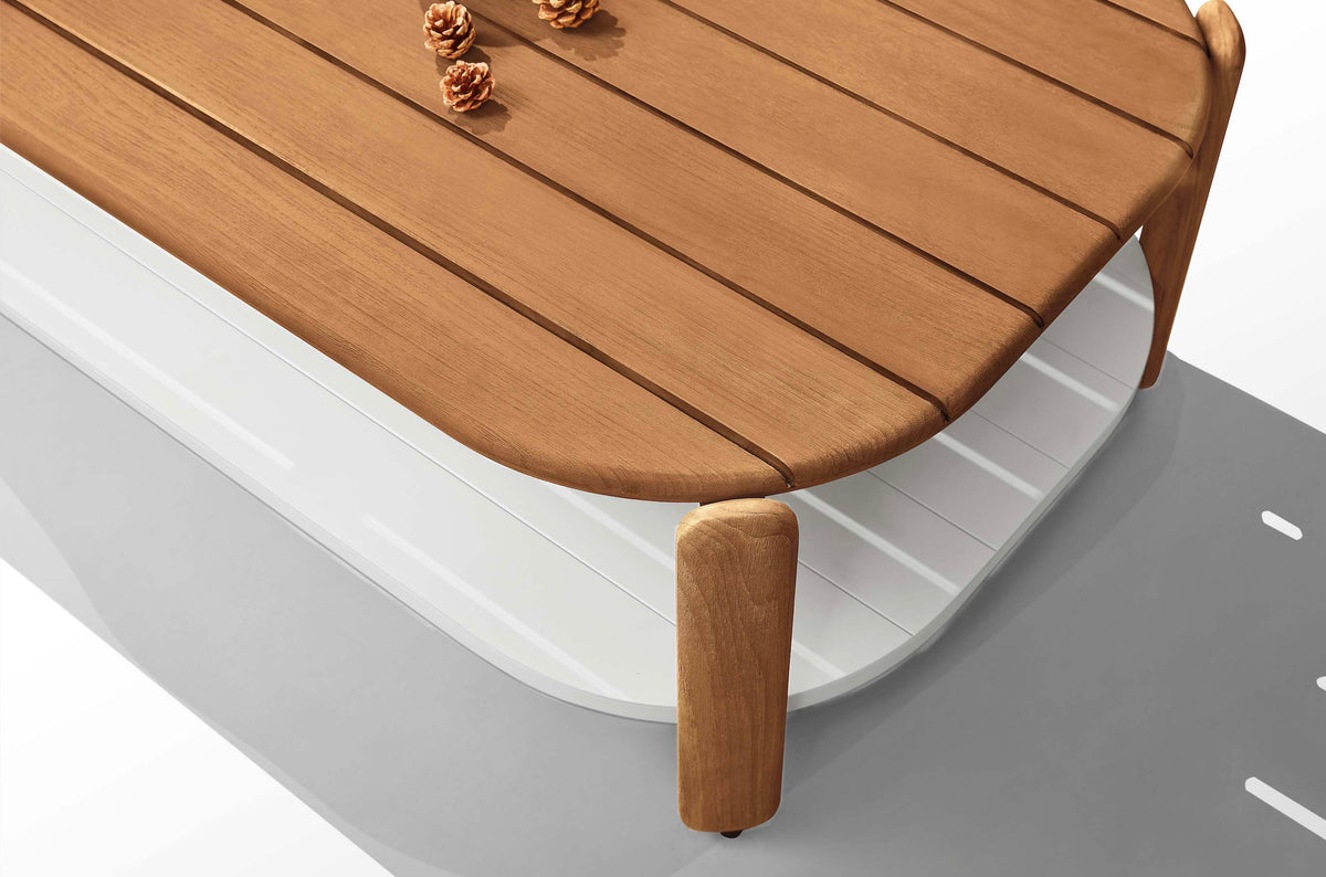 Roma 5-seat slatted solid teak outdoor sofa set with coffee table – close-up detail (2)