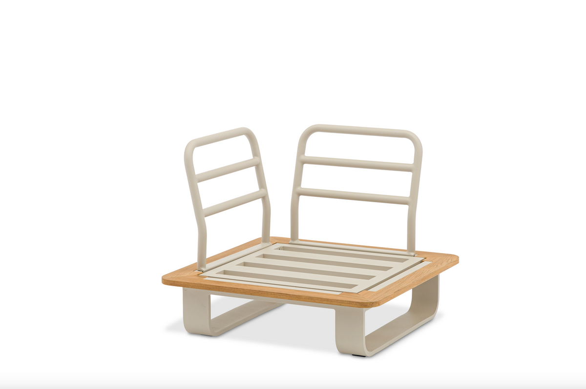 Romeo beige aluminum outdoor sectional with sculpted teak armrests – another view (2)