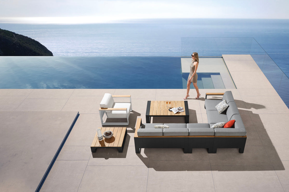 Sofy aluminum and teak modular outdoor sectional – shown outdoors (3)
