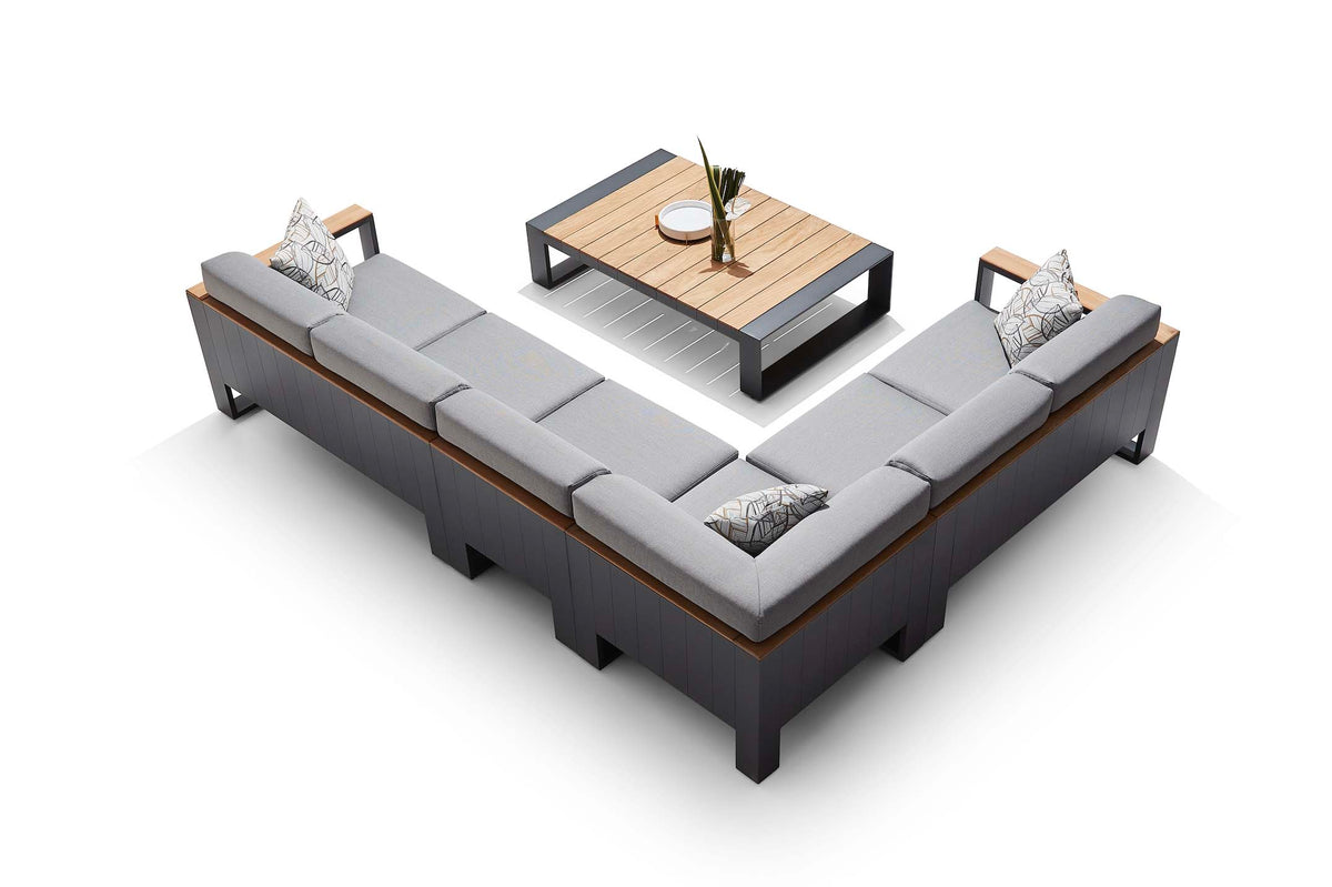 Sofy aluminum and teak modular outdoor sectional