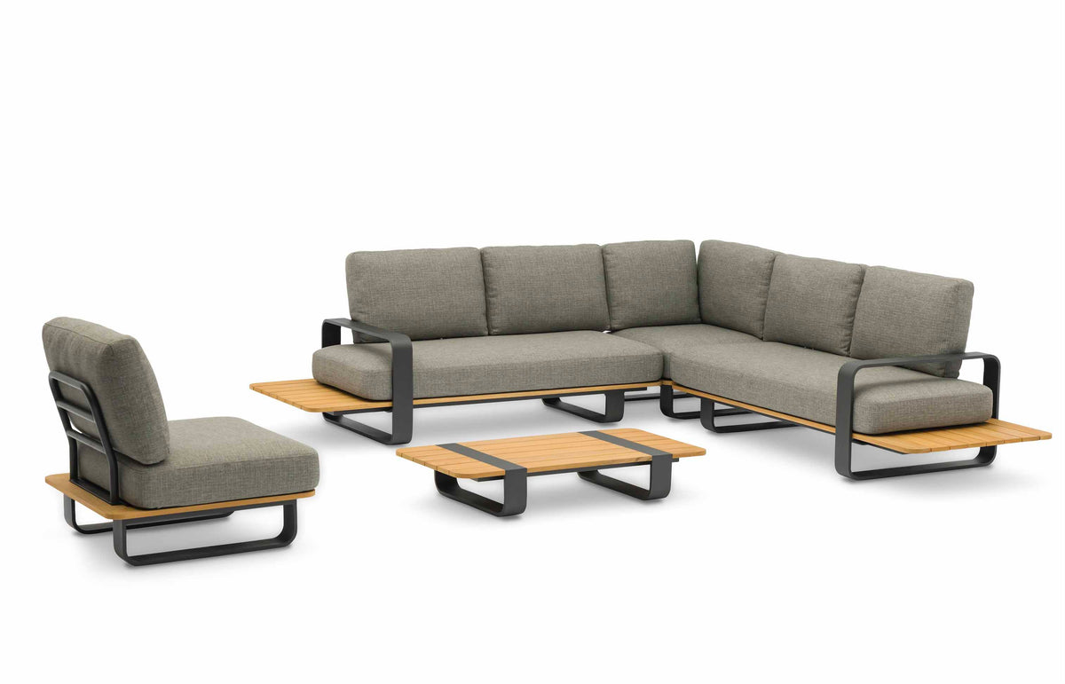 Romeo anthracite aluminum outdoor sectional with sculpted teak armrests – another view (2)