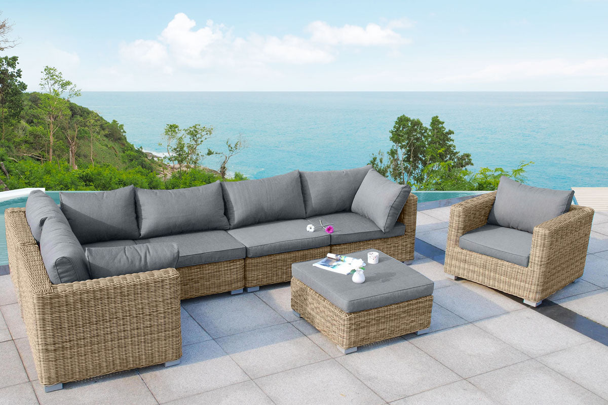 Philippine 8-seat round resin wicker sectional – shown outdoors