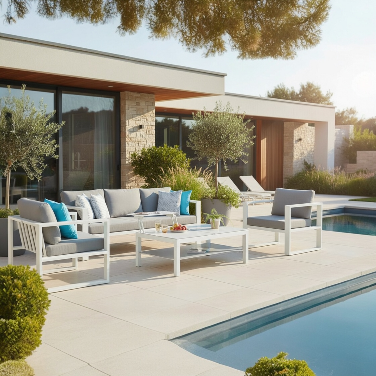 Belly white aluminum outdoor armchair – shown outdoors (2)