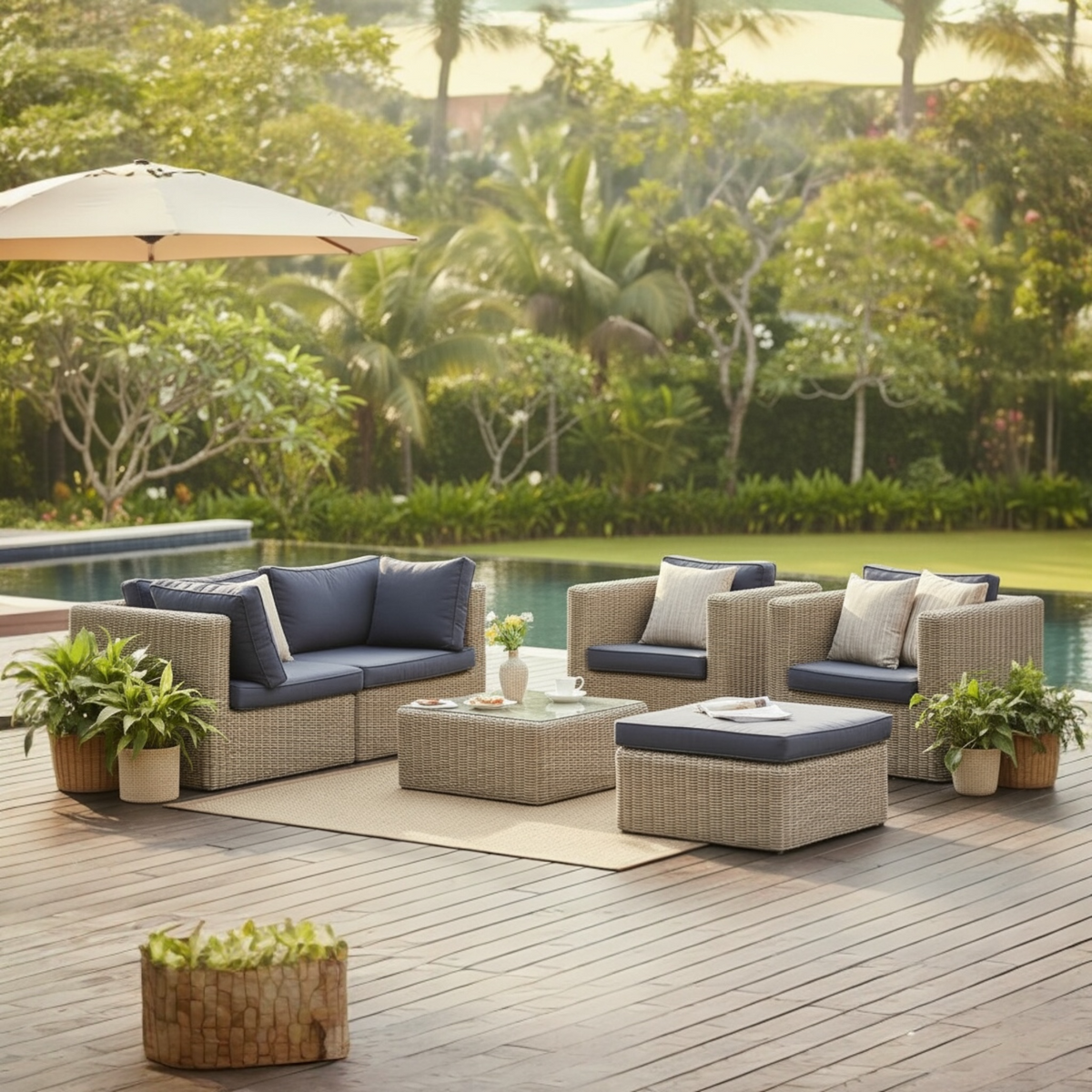 Liberty Smart 6-seat modular resin wicker sectional – shown outdoors