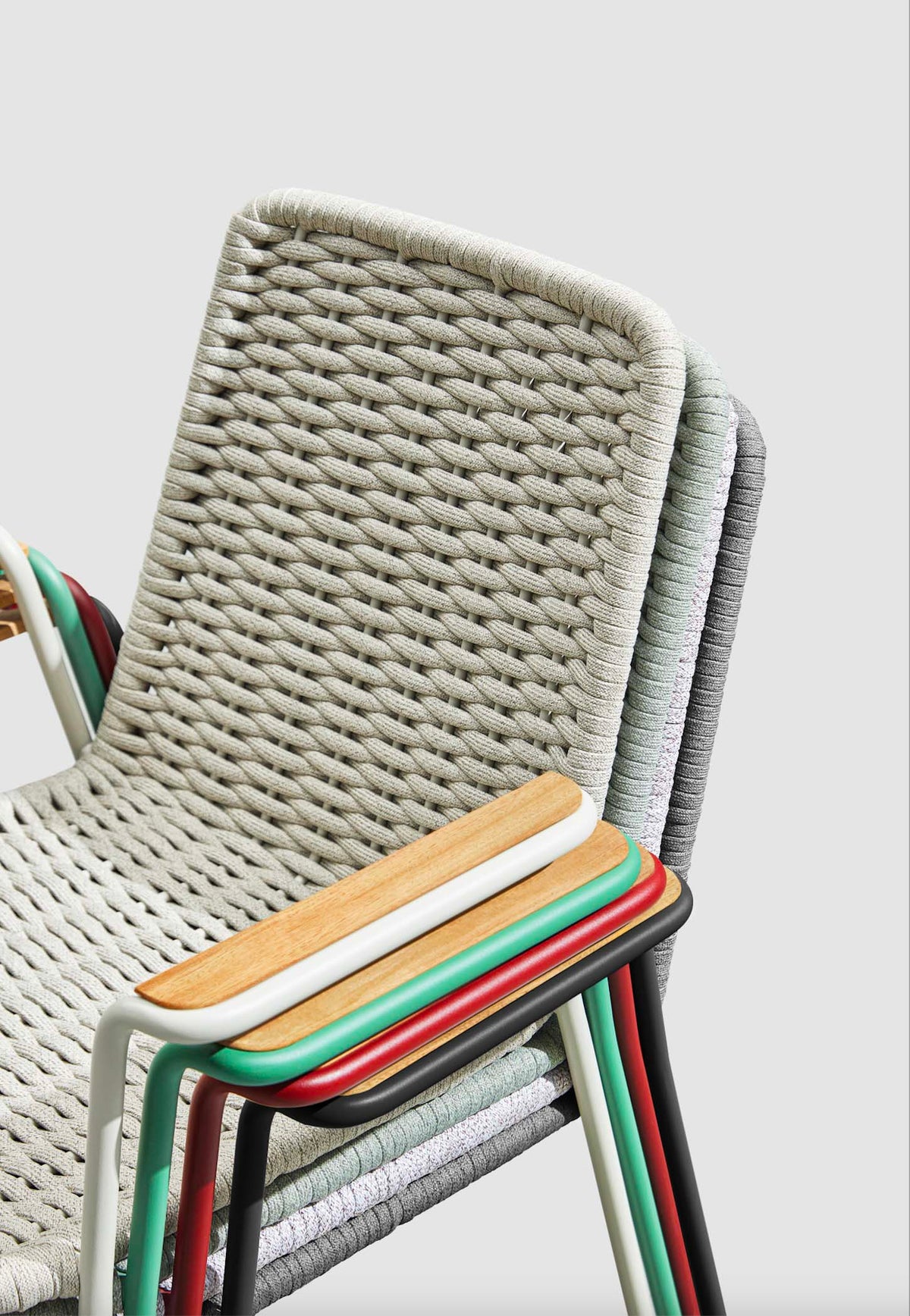 Sarran aluminum and rope commercial patio chairs, set of 4 – close-up detail