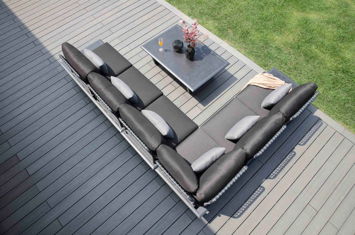 Sophia black aluminum and rope corner sofa set with marble-effect details – shown outdoors (4)