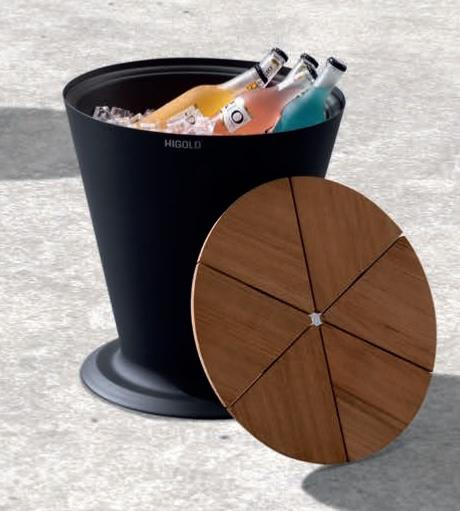 Cofy aluminum and teak outdoor side table with ice bucket – close-up detail (2)