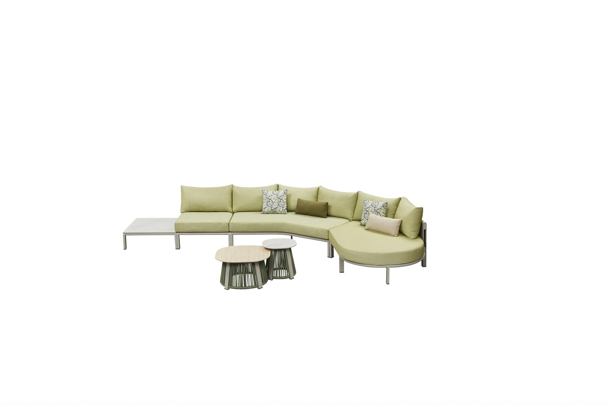 Milan green rope outdoor sectional with rounded chaise