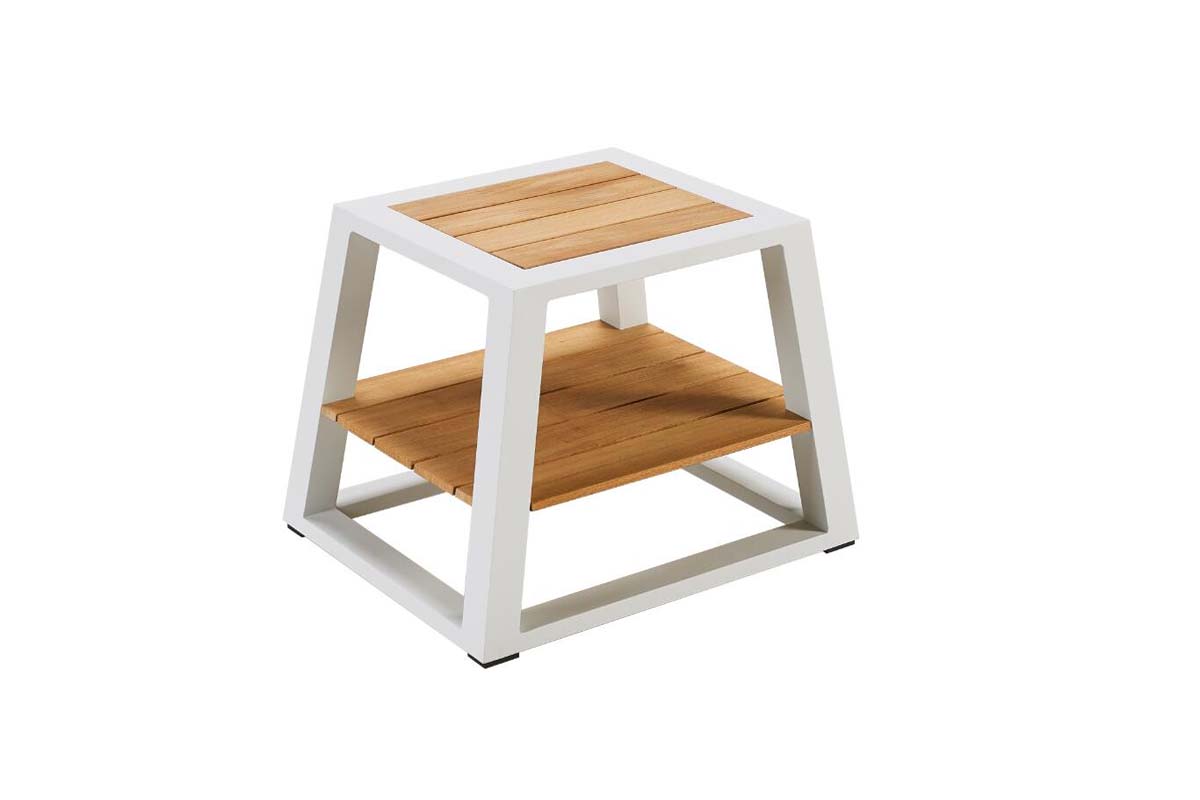 York aluminum and teak patio set with ice bucket coffee table and ecru cushions – another view