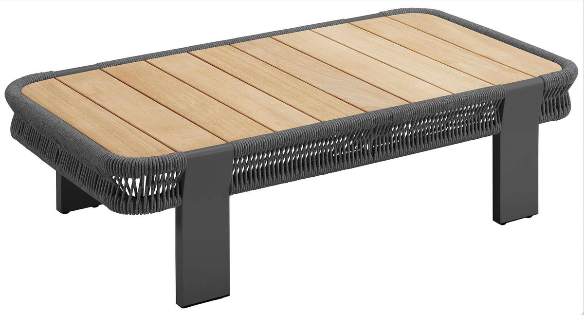 Olby black rope patio sofa set with teak-top coffee table – another view