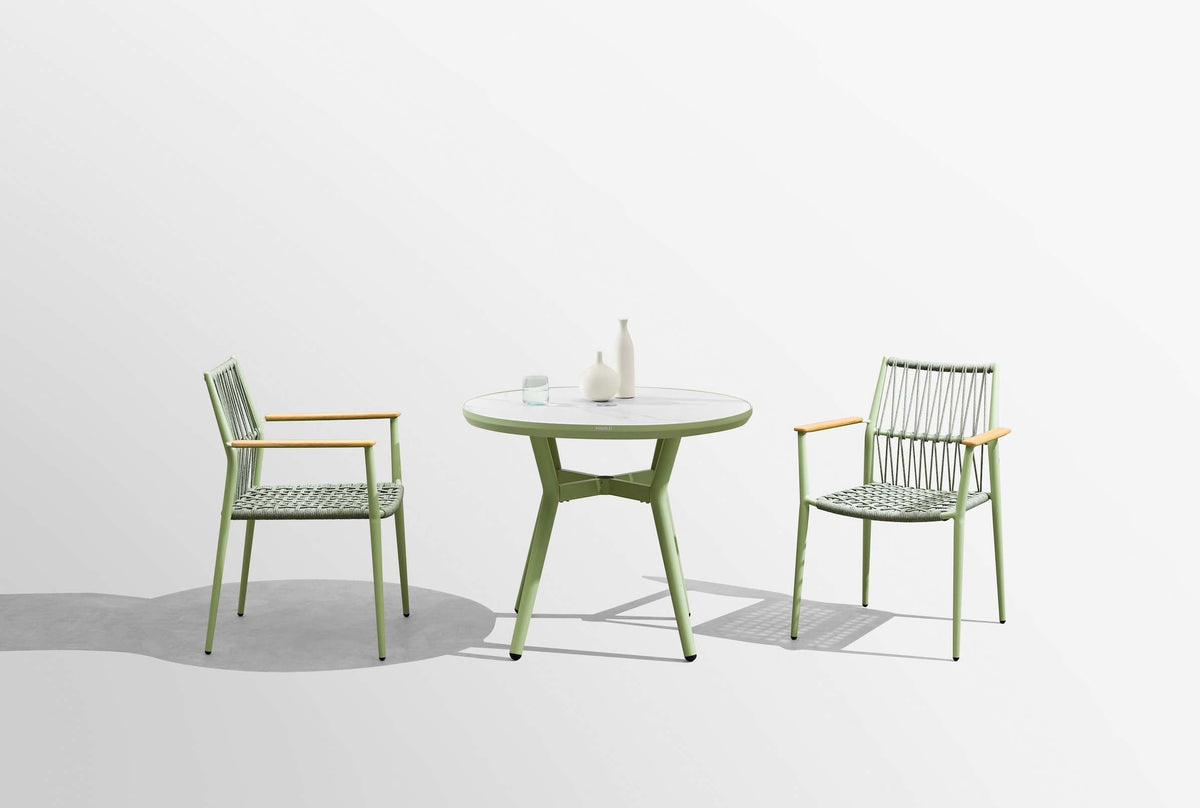 Sarran green round ceramic-top restaurant table, 90 cm