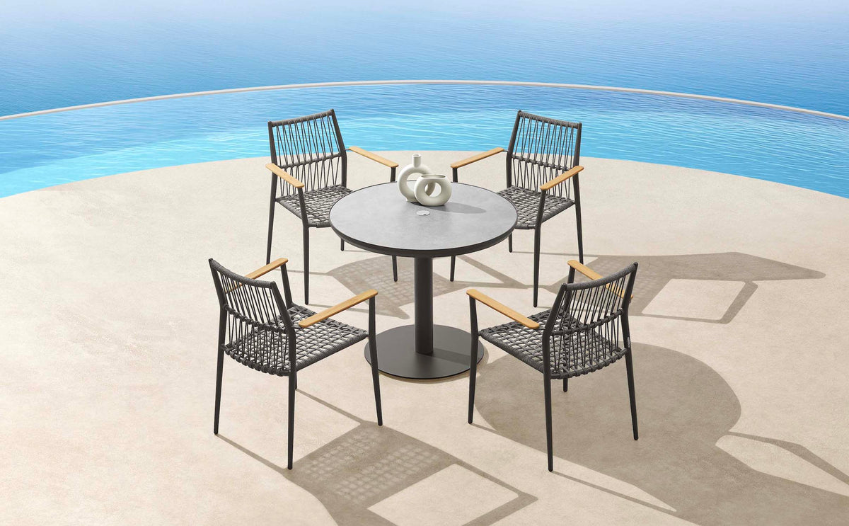 Sarran round ceramic-top terrace table, 90 cm – shown outdoors (5)