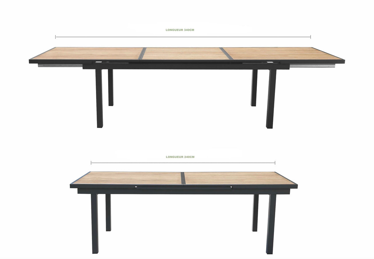Tory Plus extendable aluminum and teak dining table