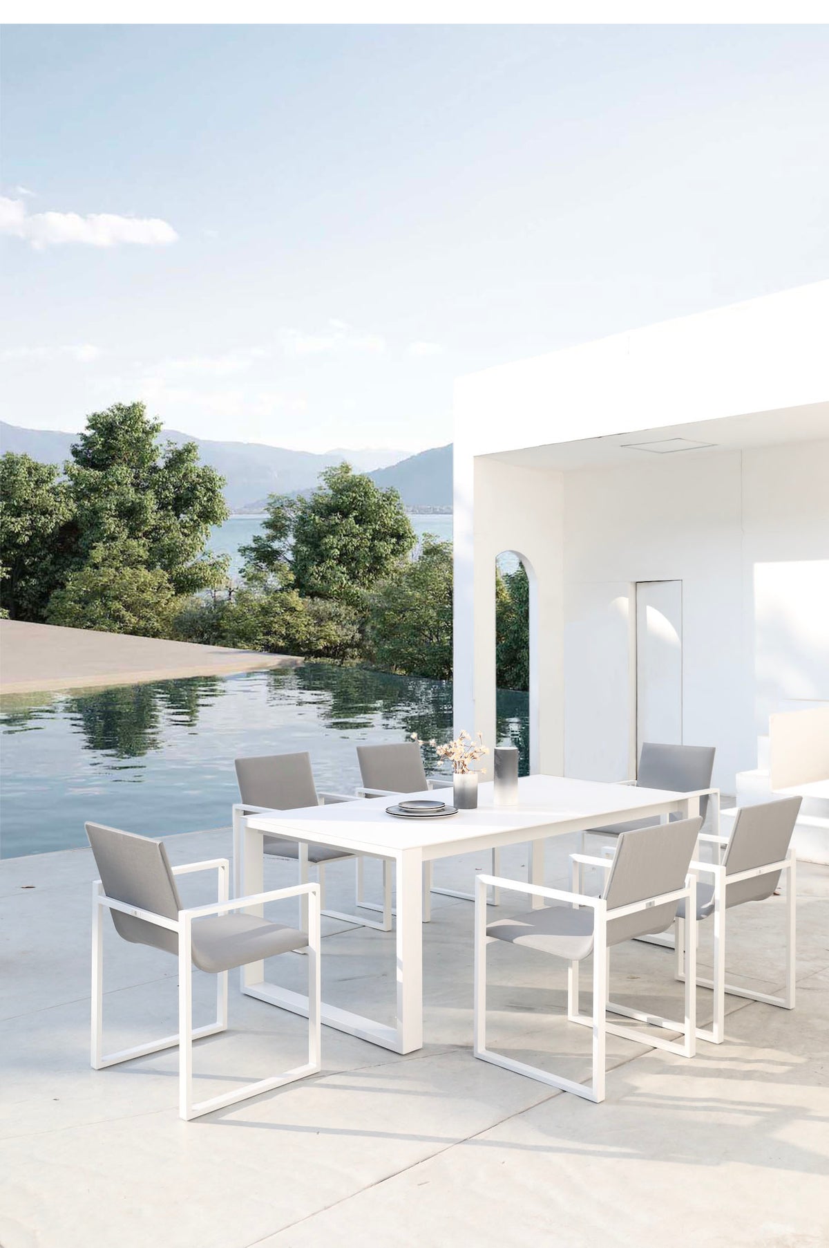 Como aluminum ceramic-top outdoor dining set – shown outdoors (6)