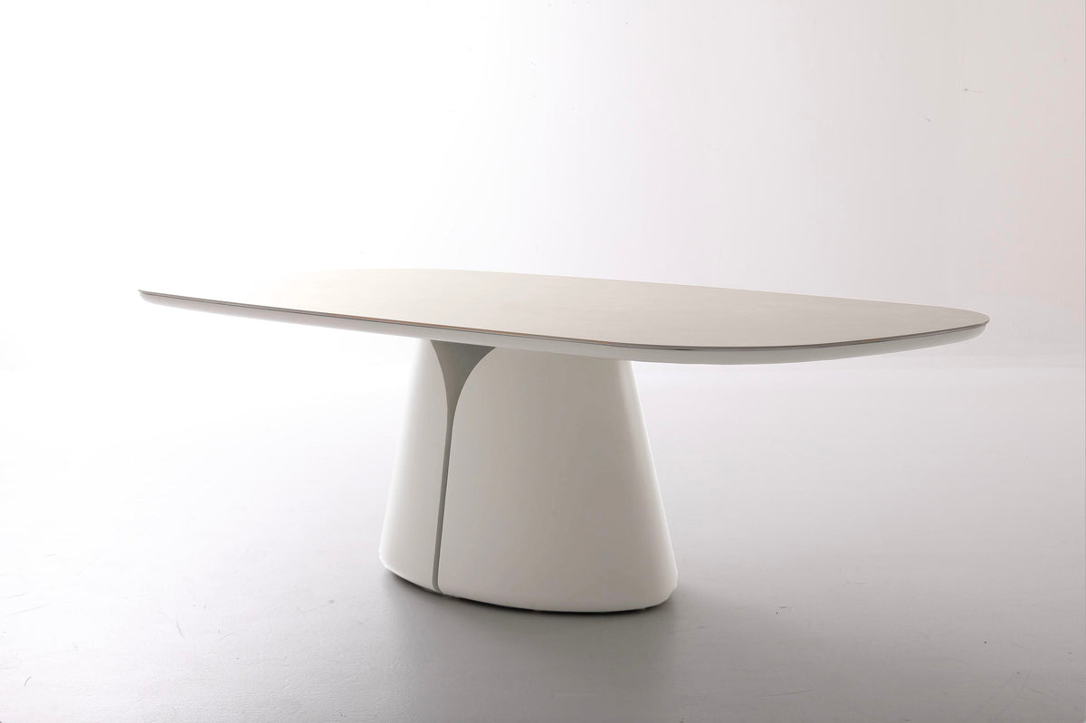 Venus sculptural beige ceramic outdoor dining table