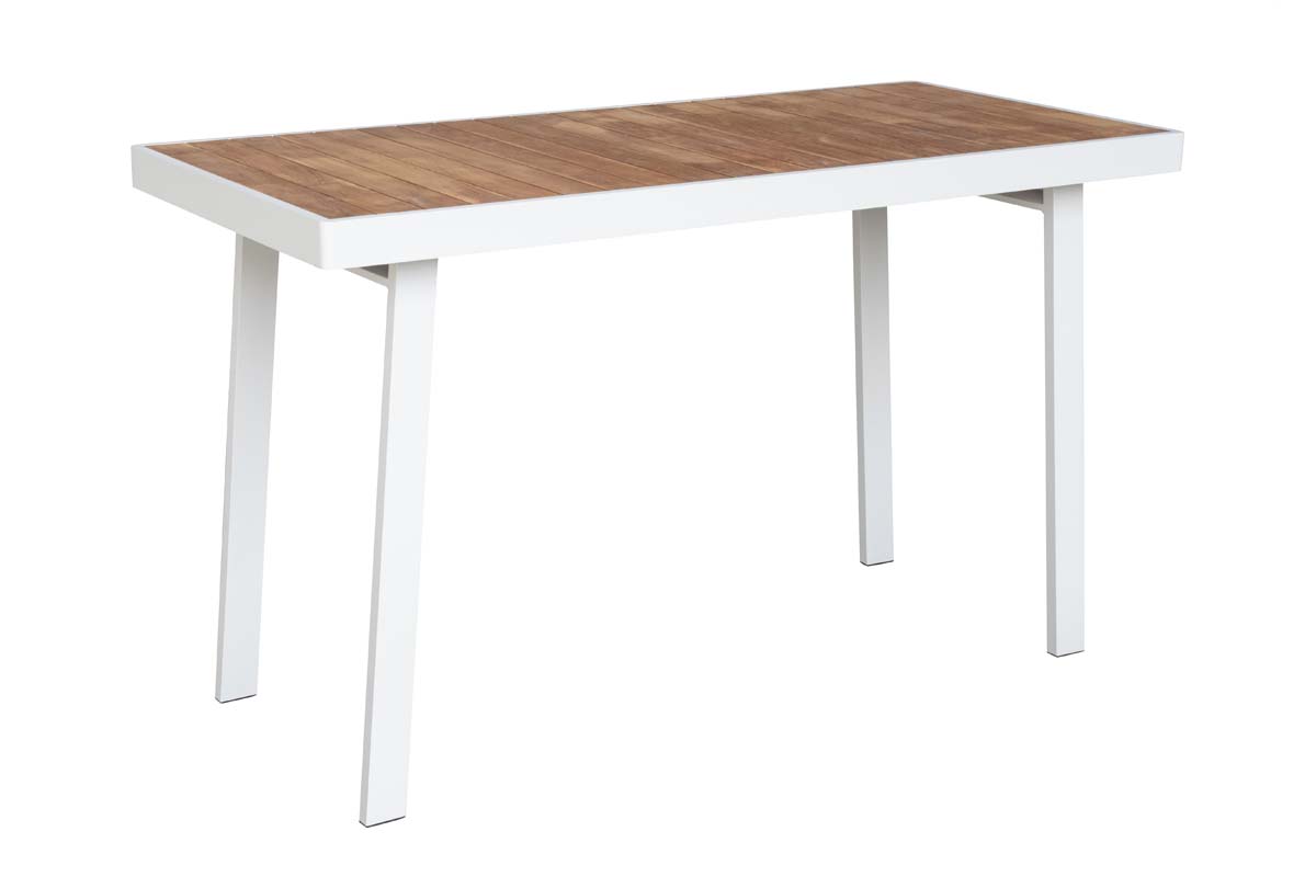 York white aluminum and teak bar set with swivel chairs – another view