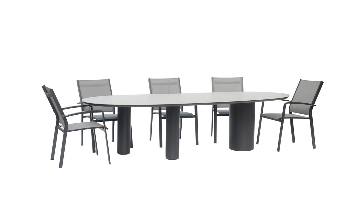 Aura free-form marble-effect ceramic outdoor dining table – another view