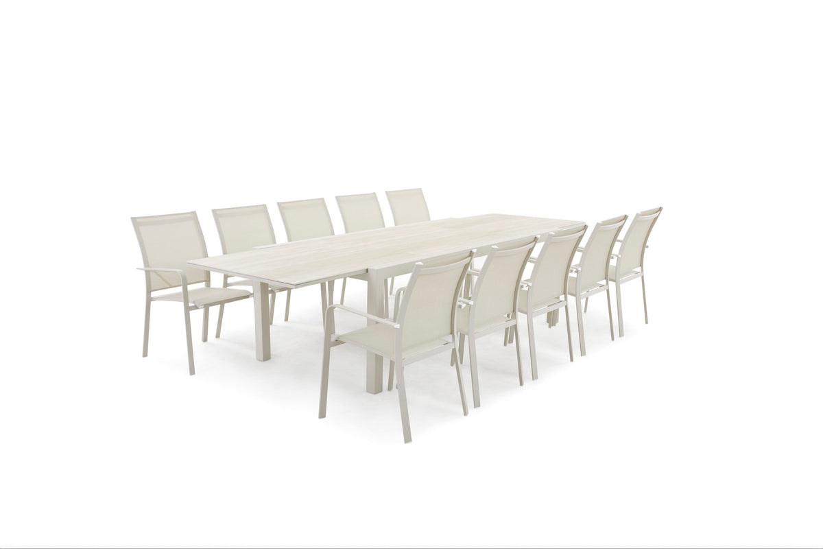 Eden extendable beige aluminum ceramic outdoor dining table