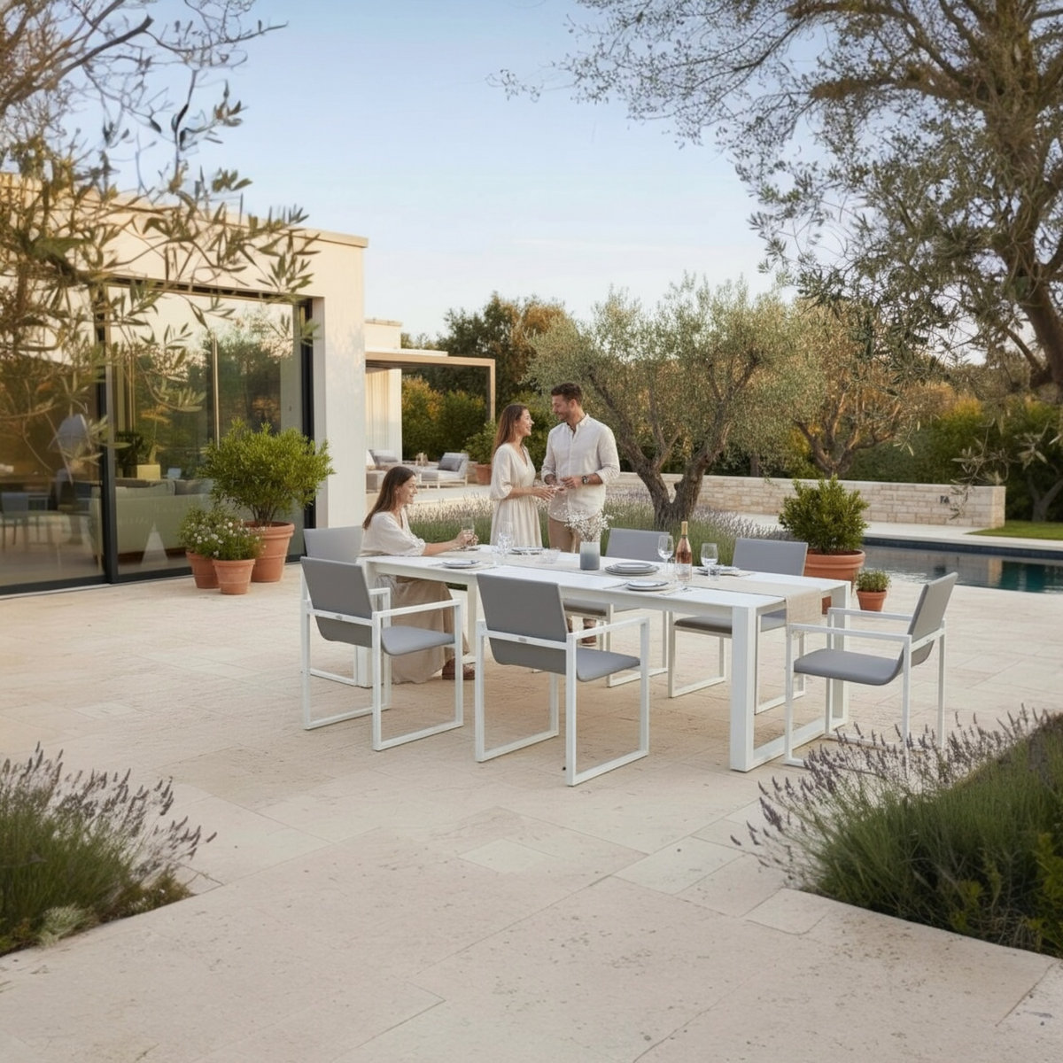 Como aluminum ceramic-top outdoor dining set – shown outdoors (3)