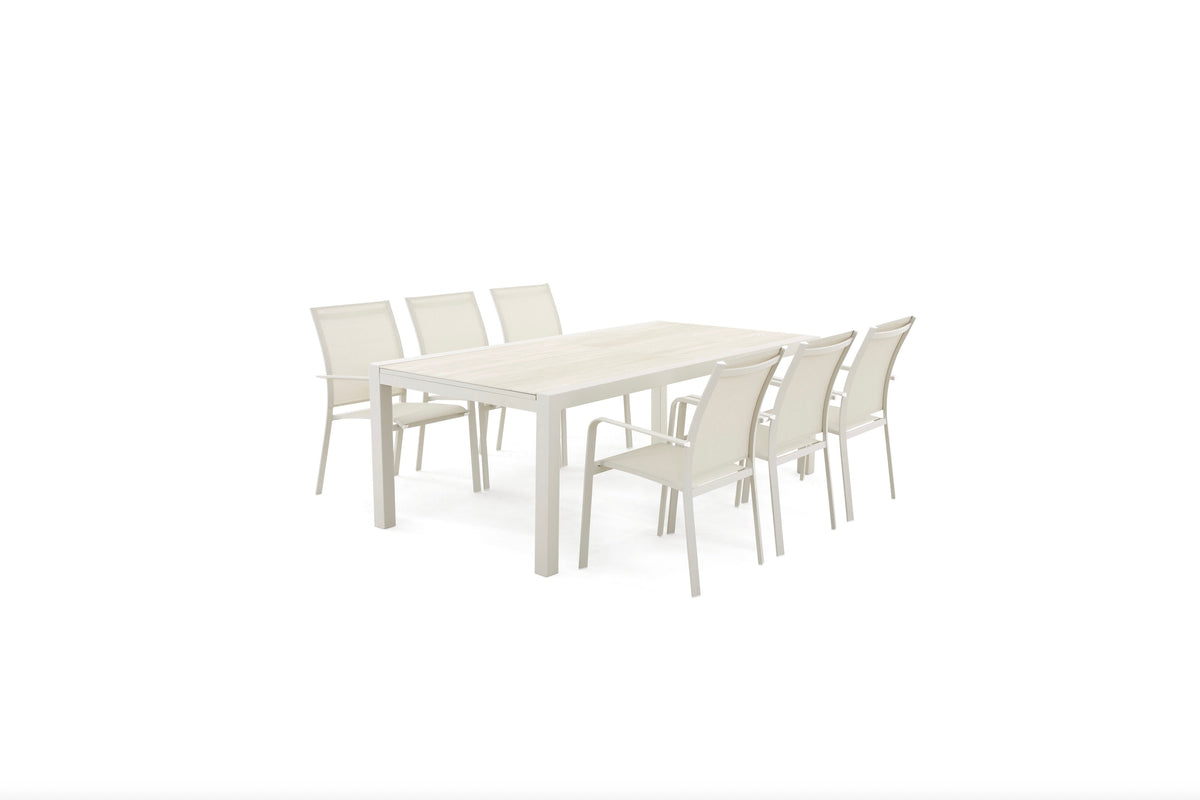 Eden extendable beige aluminum ceramic outdoor dining table – another view