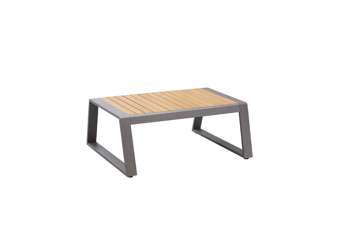 Exy anthracite aluminum and teak 5-seat patio set with teak coffee table – another view